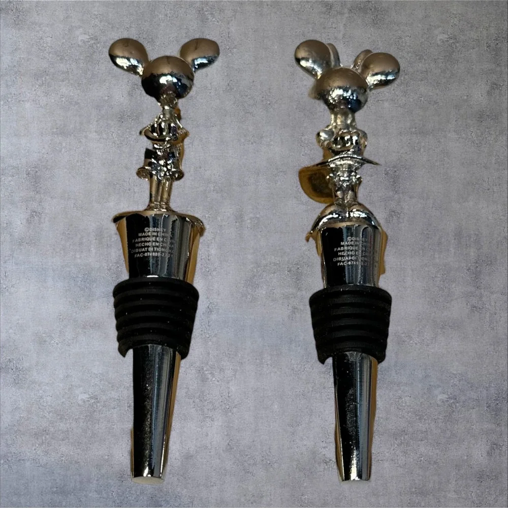 Disney Mickey and Minnie Mouse‎ Silver Metal Wine Bottle Stoppers Set 2 Piece